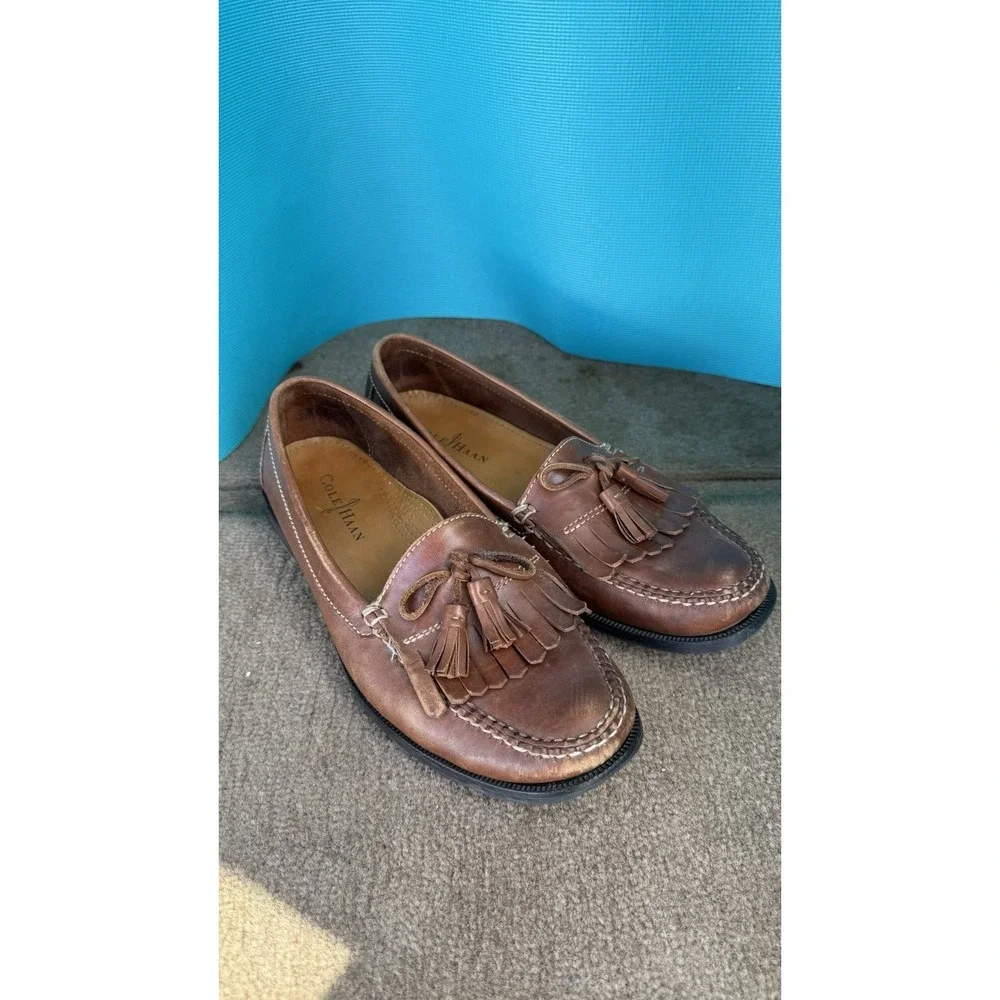 Cole Haan‎ Men 10 Brown Leather Kiltie Tassel Loafers Boat Driving Shoes Moc Toe